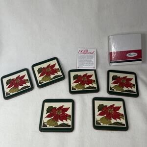 Vintage Pimpernel Drink Coasters Red Poinsettia Six in Box England Christmas #M1